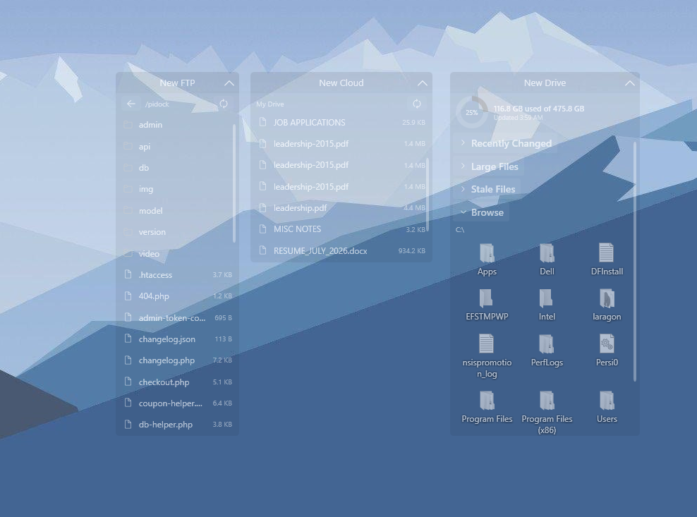 piDock Containers grouping files and folders on a Windows desktop